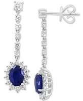 Effy Sapphire (1-7/8 ct. t.w.) & Diamond (3/4 ct. t.w.) Halo Drop Earrings in 14k White Gold