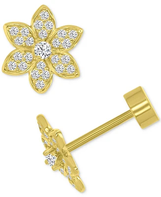 Cubic Zirconia Pave Flower Stud Earrings in 14k Gold-Plated Sterling Silver