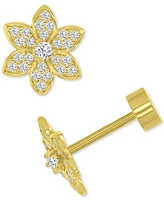 Cubic Zirconia Pave Flower Stud Earrings in 14k Gold-Plated Sterling Silver