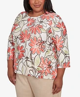 Alfred Dunner Plus Catalina Bold Island Floral Textured Crew Neck Top