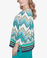 Alfred Dunner Plus Nantucket Pleated Chevron Crew Neck Top