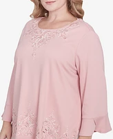 Alfred Dunner Plus Estate of Mind Lace Cutout Split Sleeve Embroidered Top