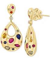 Effy Collection Diamond (1/20 ct. t.w.) & Multi Sapphire (2-1/3 ct. t.w.) Teardrop Earrings in 14k Gold Over Silver