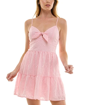 Trixxi Juniors' Tie-Front Embroidered Mini Dress