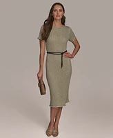 Donna Karan New York Women's Jewel-Neck Belted Sheath Dress