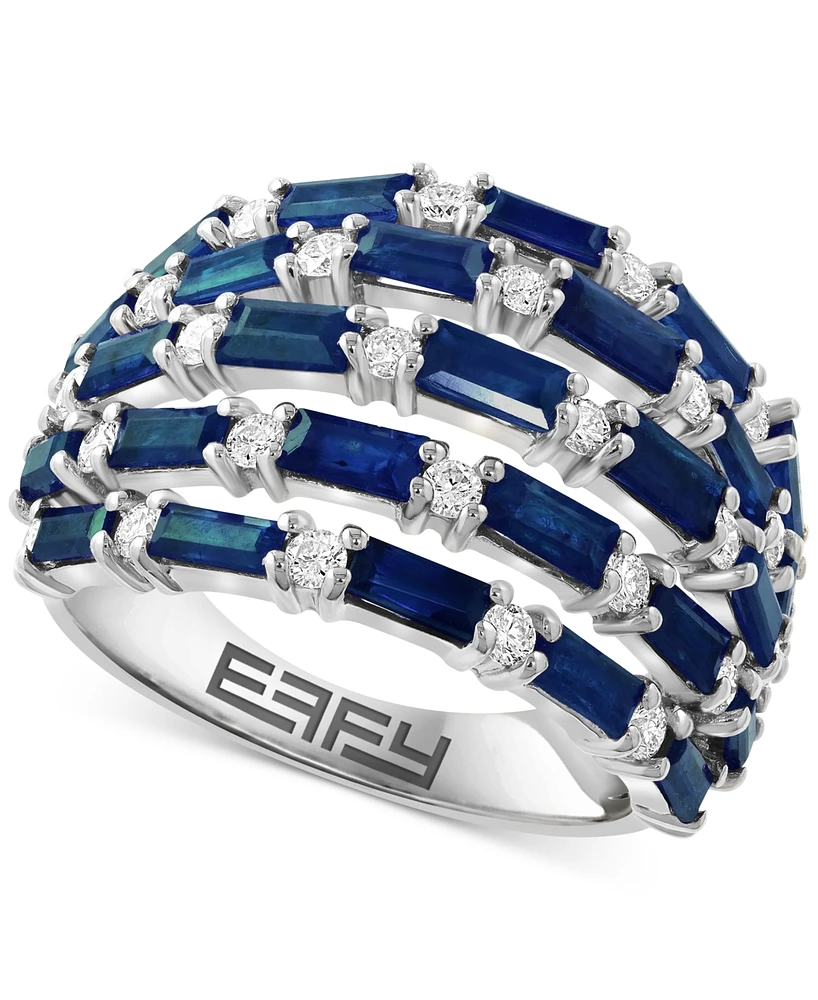 Effy Collection Diamond (5/8 ct. t.w.) & Blue Sapphire (3 ct. t.w.) Ring in 14k White Gold