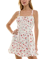 Trixxi Juniors' Cotton Cherry-Print Corset-Style Mini Dress