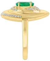 Effy Collection Diamond (1/2 ct. t.w.) & Emerald (1-1/6 ct. t.w.) Ring in 14k Gold Over Silver