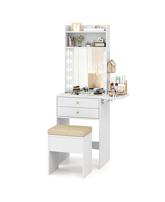 Compact Vanity Desk Set with 3-Color Lighted Mirror and Power Outlets