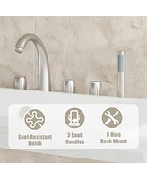 Casainc 3 Handles Deck Mounted Bathroom Tub Faucet Trim with Handshower