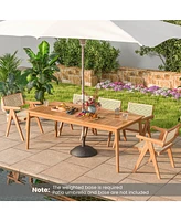 8-Person Outdoor Acacia Wood Dining Rectangular Bistro Table with Umbrella Hole