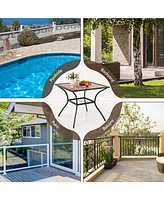 Gymax Patio Table for 4 People w/ Umbrella Hole Wood-Like Tabletop Metal Support Legs