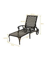 Outdoor Chaise Lounge with Cushions Patio Chairs Wheels & Adjustable Backrest Aluminium Pool Sun Lounges for Outside, Beige