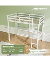 Loft Bed Frame with Safety Guardrail for Kids Secure and Space-Saving Design for Bedrooms