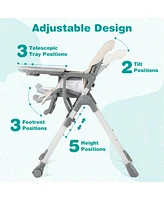 Foldable High Chair with Footrest and Detachable Tray