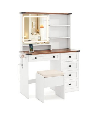 Farmhouse Vanity Set with Mirror and 3-Color Lighting