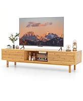 Mid-Century Modern Tv Stand with Sliding Doors Stylish Entertainment Console for Living Room
