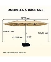 15 ft Patio Umbrellas with Solar Lights 12 Led Strip Umbrella Rib, Double-Sided Market Base Included, Large Rectangular Umbrella,