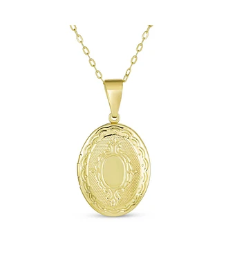 Bling Jewelry Antique Style Oval Locket Necklace Etched Leaf Scroll Gold Plated