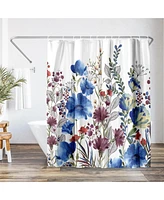 71x74 Blue Floral Shower Curtain - 100% Polyester - Water-Resistant Bath Curtain