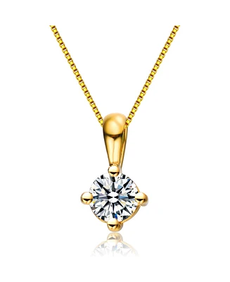 Sterling Silver 14K Gold Plated with Clear Round Cubic Zirconia Solitaire Necklace