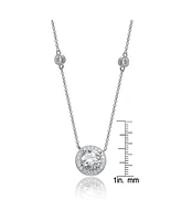 Sterling Silver White Gold Plated with Clear Round Cubic Zirconia Solitaire Necklace