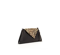 Susu Black Leather Clutch Bag Leopard Unique Evening Purse Women's Handbag