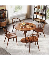 Wooden Dining Chair Set of 4 with High Spindle Back Rubber Wood Legs Wide Seat