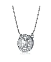 Sterling Silver White Gold Plated with Clear Cubic Zirconia Halo Necklace