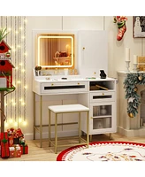 Modern Makeup Vanity Desk with Mirror and Lights and Stool Set