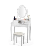 Makeup Vanity Dressing Table Set with Dimmable Bulbs Cushioned Stool