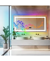 Luvodi 55.12 x 27.56" Led Bluetooth Bathroom Mirror Front-lit Rgb Backlit Wall Defog Vanity Mirror