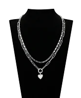 Unwritten Cubic Zirconia Heart Paperclip Carabiner Layered Necklace Set