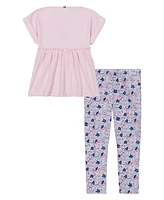 Tommy Hilfiger Toddler and Little Girls 2-Piece Slub Jersey Cinched Tunic Printed Leggings Set