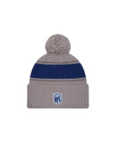 New Era Men's Gray Indianapolis Colts 2024 Sideline Sport Cuffed with Pom Knit Hat