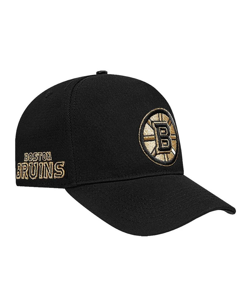 Pro Standard Men's Black Boston Bruins Metallic Logo Pinch Front Adjustable Hat