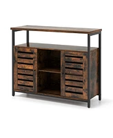 Buffet Cabinet Industrial Sideboard Storage Cabinet with Push-to-Open Slatted Door and 3 Adjustable Shelves