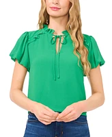CeCe Women's Solid Ruffle-Trimmed Puff-Sleeve Blouse