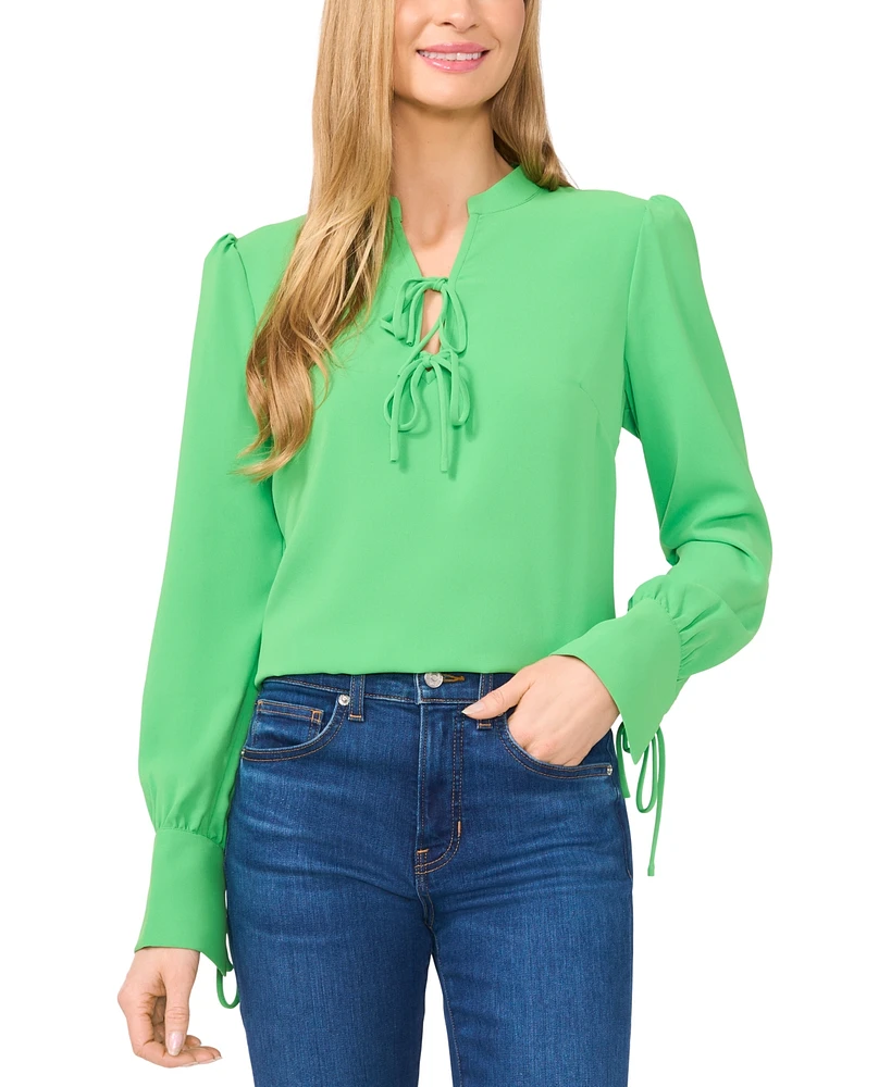 CeCe Women's Long-Sleeve Bow-Tied V-Neck Blouse