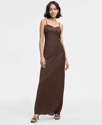 Seni & Cade Juniors' Pintuck Satin Sleeveless Column Gown