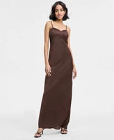 Seni & Cade Juniors' Pintuck Satin Sleeveless Column Gown