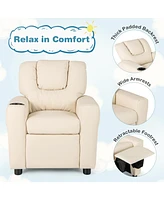 Kids Recliner Chair Push Back with Cup Holder and Side Pocket Comfortable Toddler for Relaxing