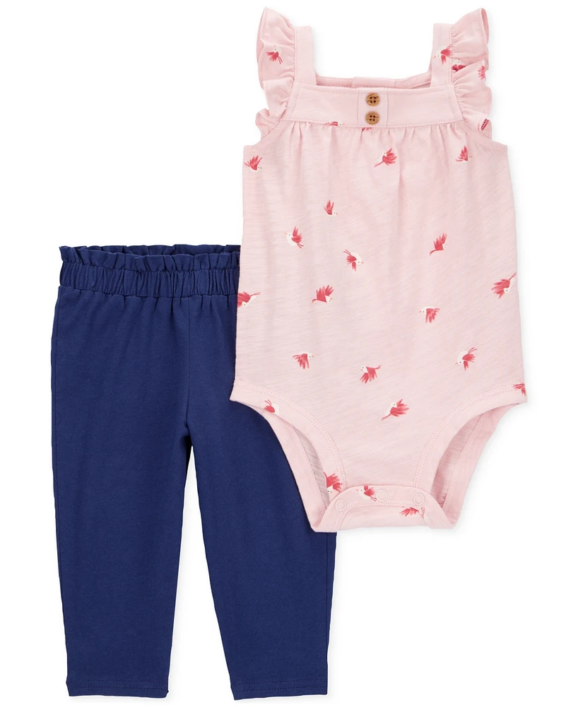 Carter's Baby Girls Cotton Printed Bodysuit & Pants, 2 Piece Set