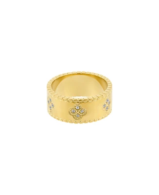 Adornia Tarnish Resistant Gold Crystal Clover Band Ring