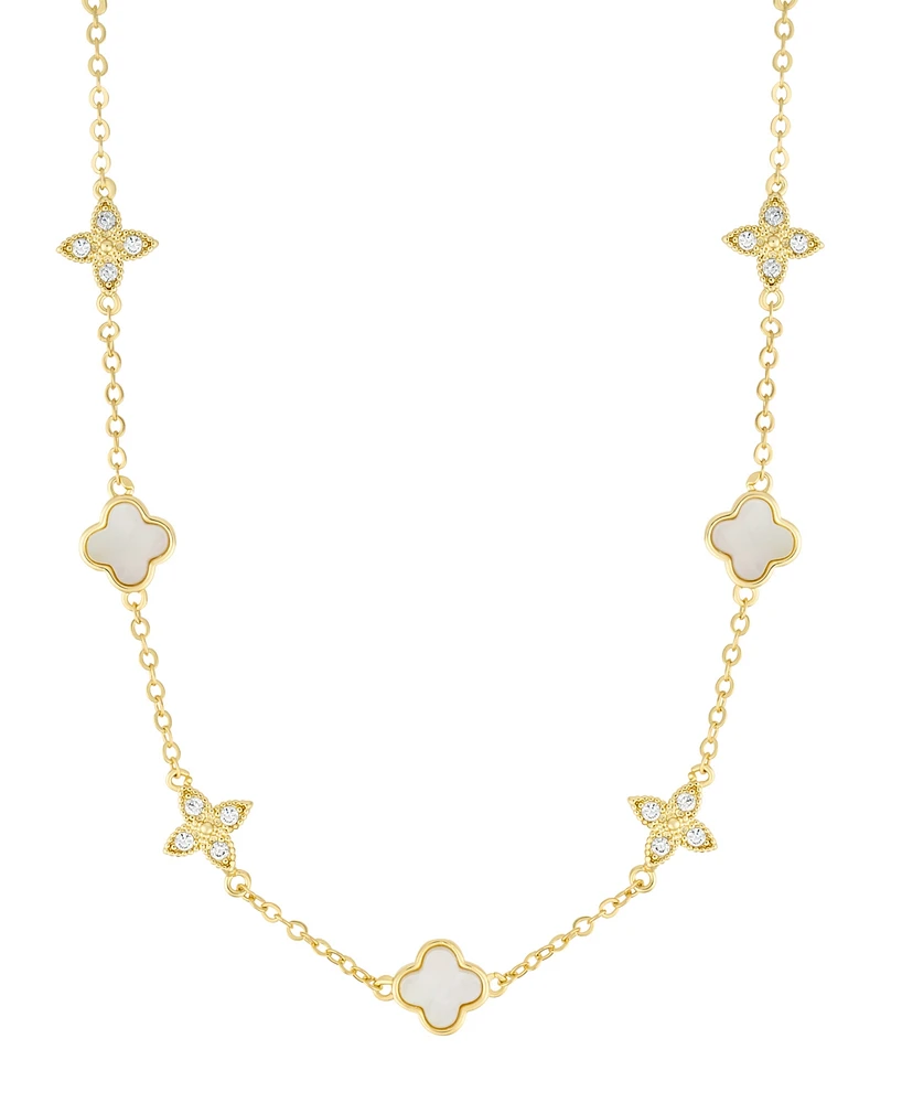 Adornia Gold Adjustable Cubic Zirconia Mother of Pearl Clover Station Necklace