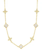 Adornia Gold Adjustable Cubic Zirconia Mother of Pearl Clover Station Necklace