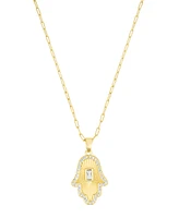 Adornia Gold Adjustable Crystal Baguette Stone Hamsa Necklace