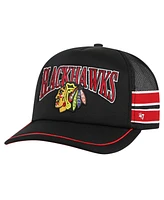 '47 Brand Men's Black Chicago Blackhawks Sideband Stripes Trucker Snapback Hat