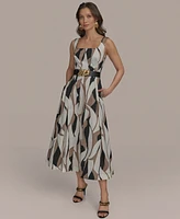 Donna Karan New York Women's Abstract-Print Square-Neck Midi Dress