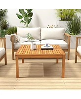Gymax Outdoor Coffee Table w/ Slatted Tabletop Small Outside Table Square Patio Table